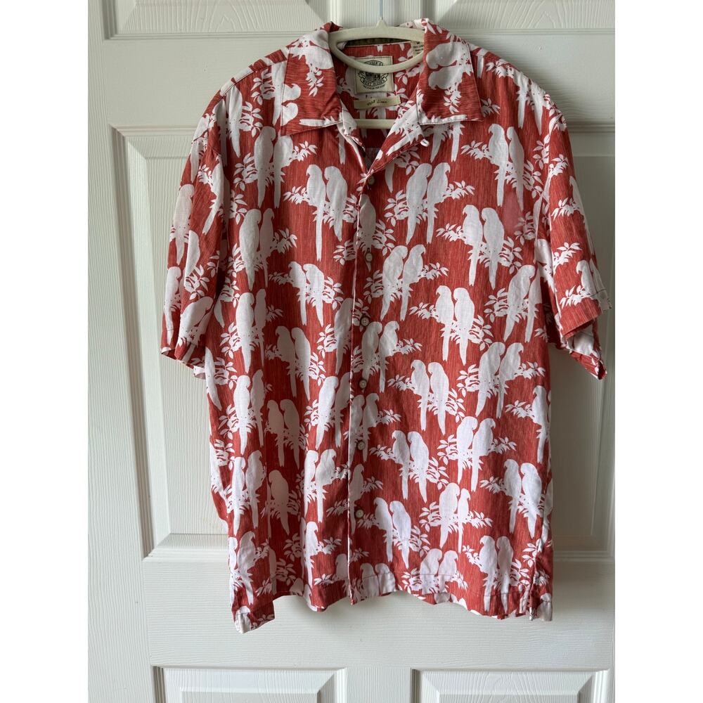 Pusser’s West Indies Parrot Linen Camp Cabana Shirt Mens Size M Resort Cruise‎